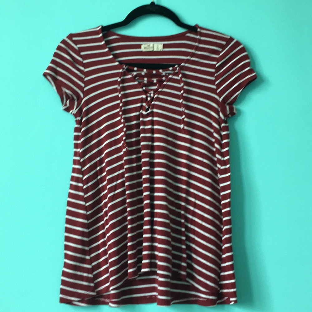 Lace up red and white striped Hollister shirt